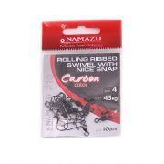 Вертлюг с застежкой Namazu Pro ROLLING RIBBED SWIVEL WITH NICE SNAP, цв. Carbon, р. 4, test-43 кг, к