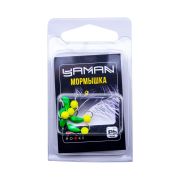 Мормышка безнасад. ЯМАН "Банан" зеленый, d-3 мм, вес 0,5 г, шарик желтый неон (уп. 5 шт.)