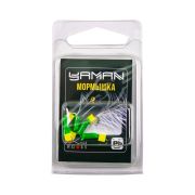 Мормышка безнасад. ЯМАН "Гвоздекубик" зелёный, d-2,5 мм, вес 0,6 г, ядреный кубик желтый (уп. 5 шт.)