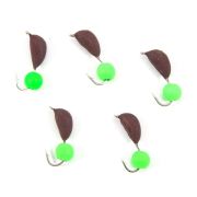 Мормышка безнасад. ЯМАН "Банан" матовый шоколад, d-3,5 мм, вес 0,7 г, шарик зеленый неон (уп.5 шт)