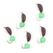 Мормышка безнасад. ЯМАН "Банан" матовый шоколад, d-3 мм, вес 0,5 г, кошачий глаз зеленый (уп.5 шт)