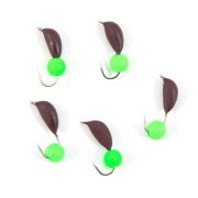 Мормышка безнасад. ЯМАН "Банан" матовый шоколад, d-3 мм, вес 0,5 г, шарик зеленый неон (уп.5 шт)