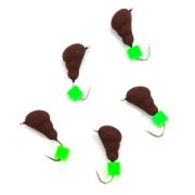 Мормышка безнасад. ЯМАН "Муравей с ушком" матовый шоколад, вес 1,2 г, ядрен.кубик зелёный (уп.5 шт)