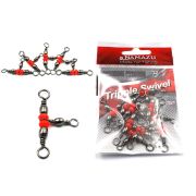 Вертлюг тройной Namazu TRIPPLE SWIVEL, латунь, цв. BN, р. 3 х 5, test-32 кг (уп.10 шт)/500/